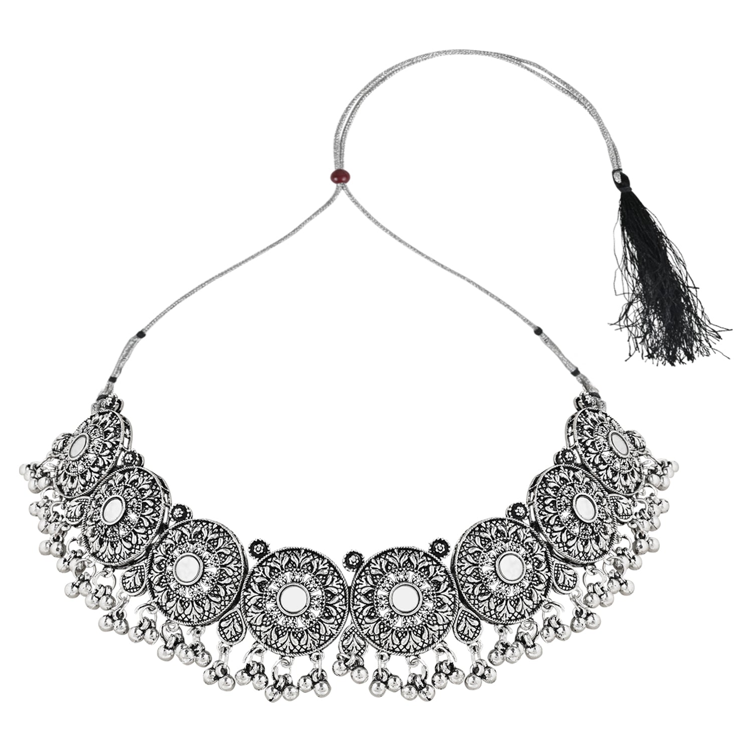 Women's Antique Silver Oxidized Ethnic Traditional Afghani Choker Necklace Jewellery Set