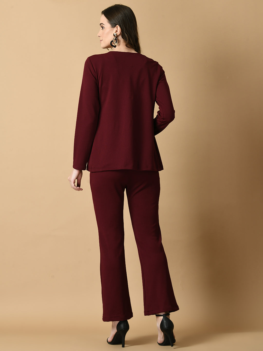 Women's Magenta Solid Coat With  Trousers  - Myshka
