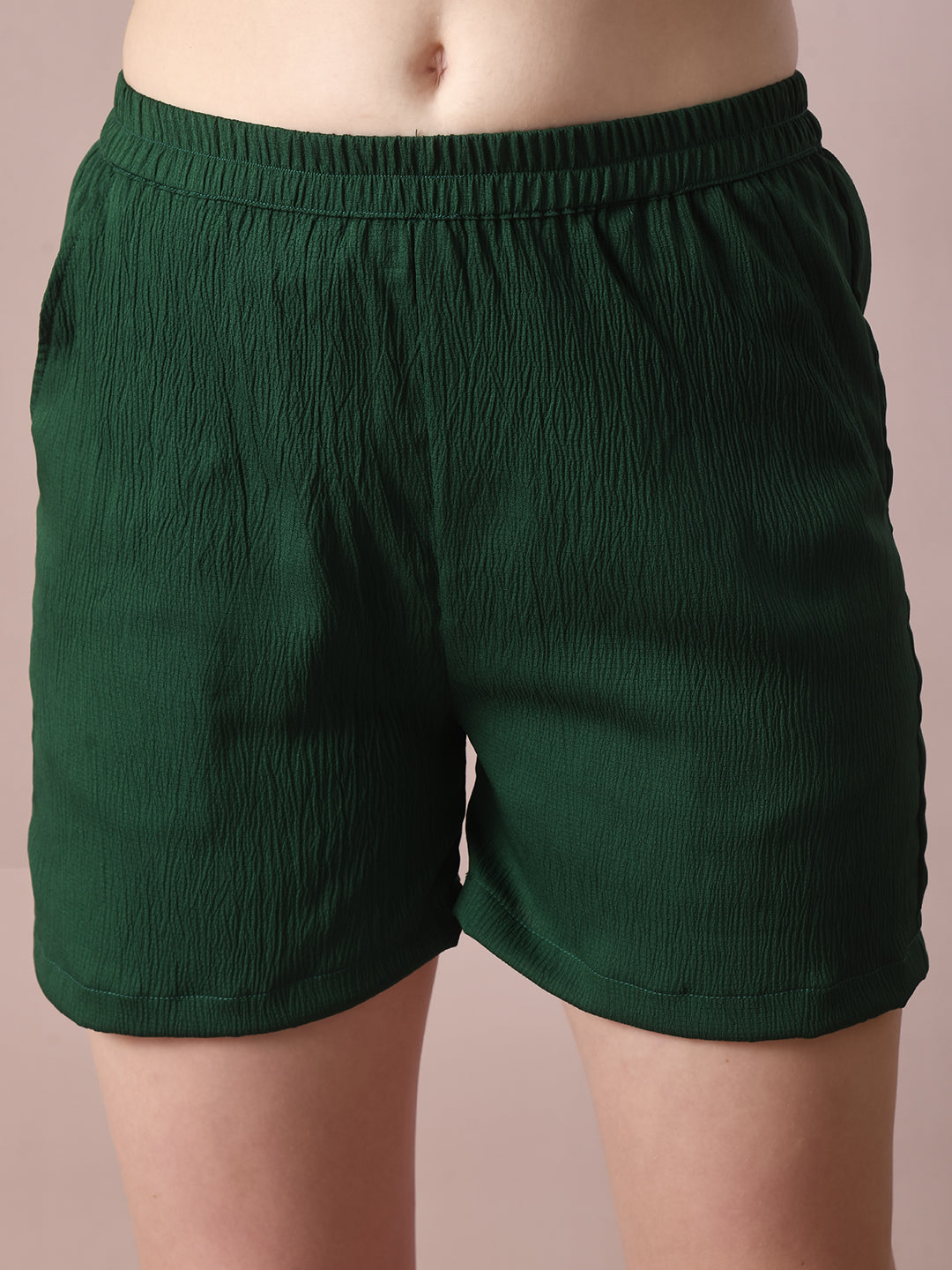 Women's  Green Solid Shirt Collar Party Shirt With Shorts Co-Ord Set  - Myshka