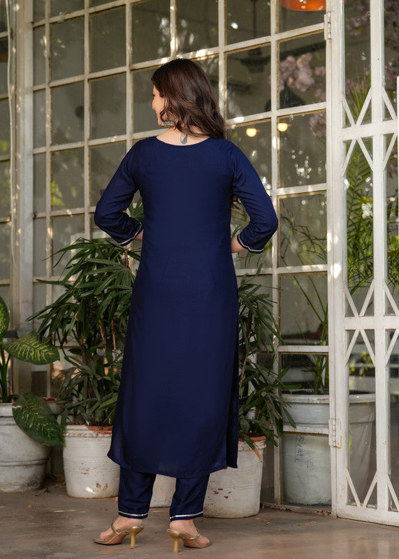 Women's Viscose Rayon Embroidery Straight Kurta With Pant And Dupatta Sets