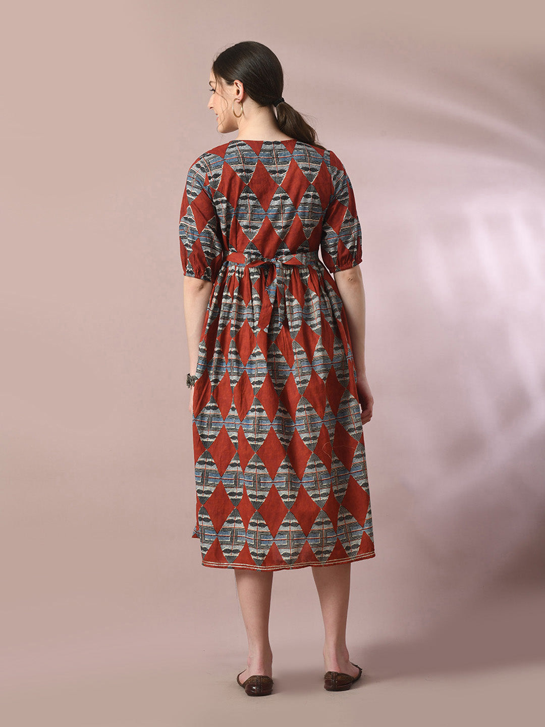 Women's  Multi Printed Cotton V-Neck Empire Party Dress  - Myshka