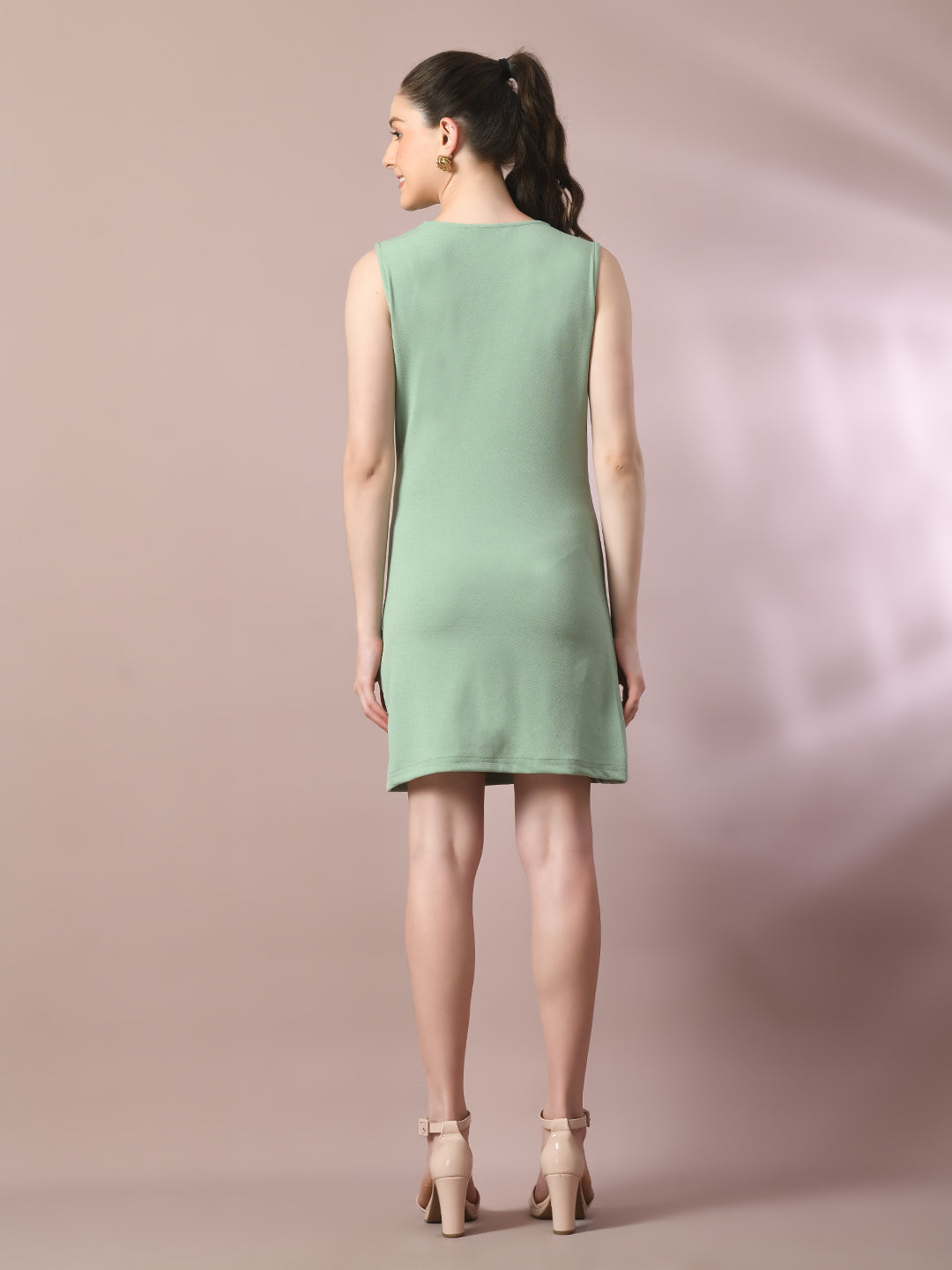 Women's  Sea Green Solid Cowl Neck Bodycon Party Dress  - Myshka