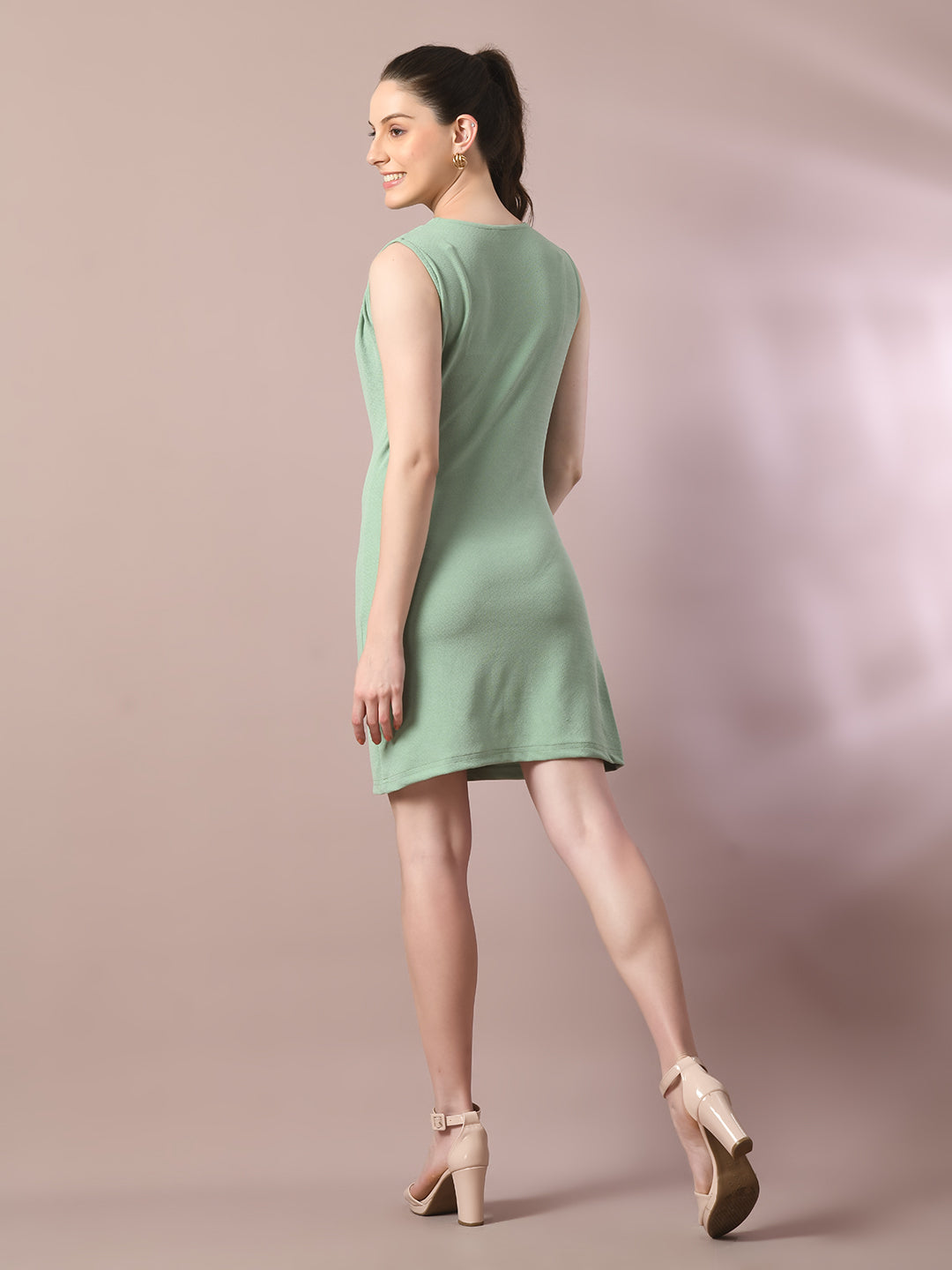 Women's  Sea Green Solid Cowl Neck Bodycon Party Dress  - Myshka