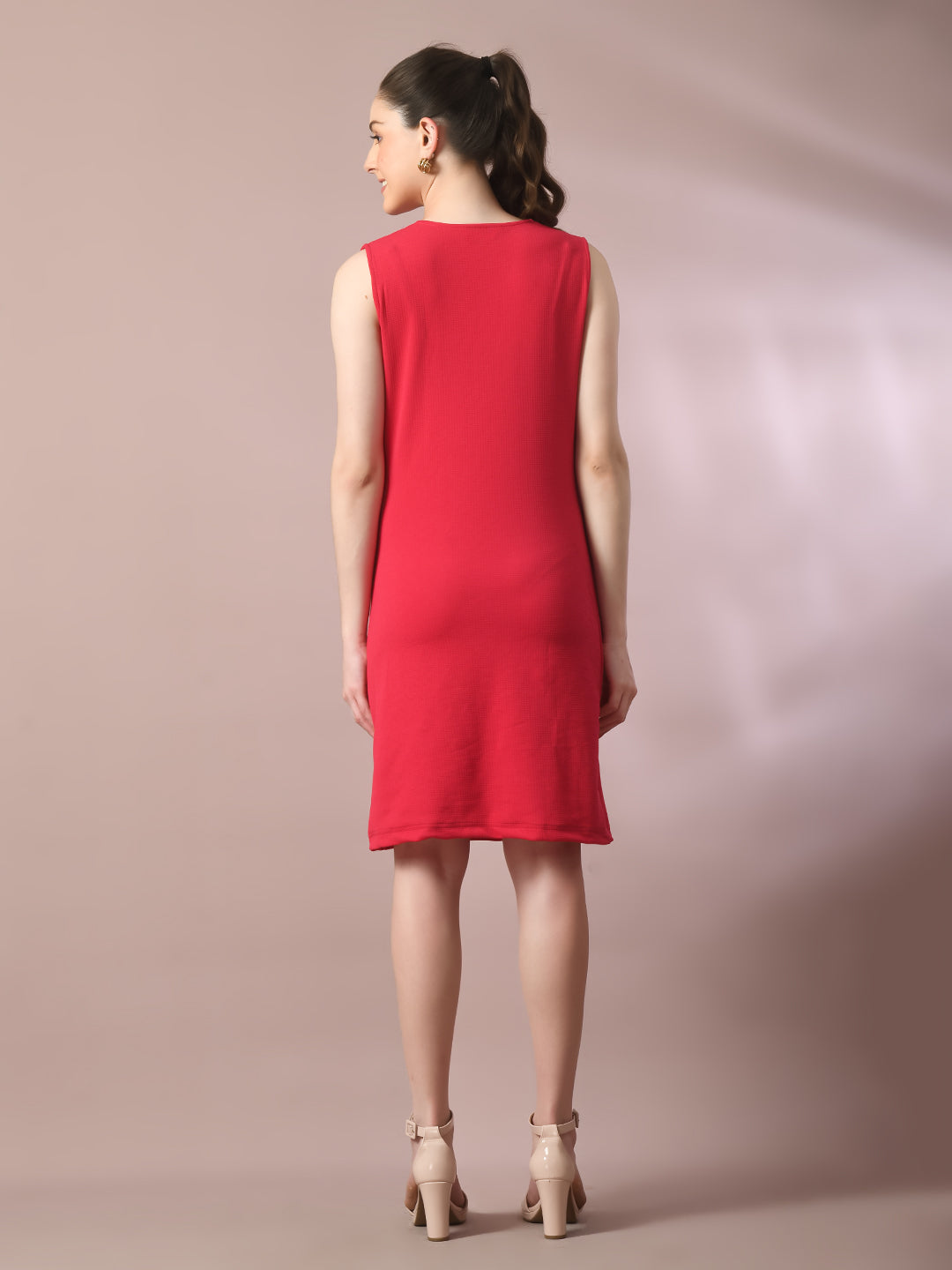 Women's  Pink Solid Cowl Neck Bodycon Party Dress  - Myshka