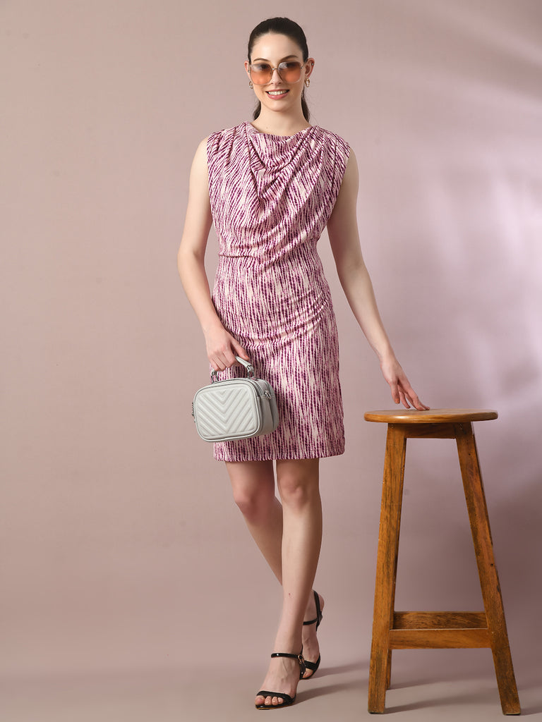 Women's  Multi Printed Cowl Neck Bodycon Party Dress