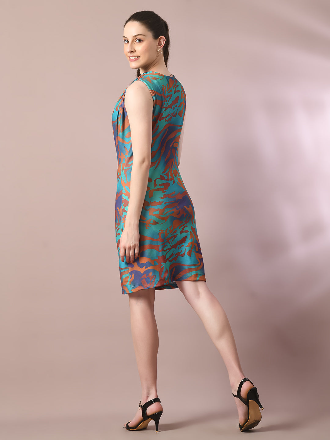 Women's  Multi Printed Cowl Neck Bodycon Party Dress  - Myshka