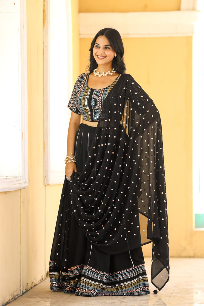 Women's Black Georgette Heavy Sequins Embroidery Lehenga Set