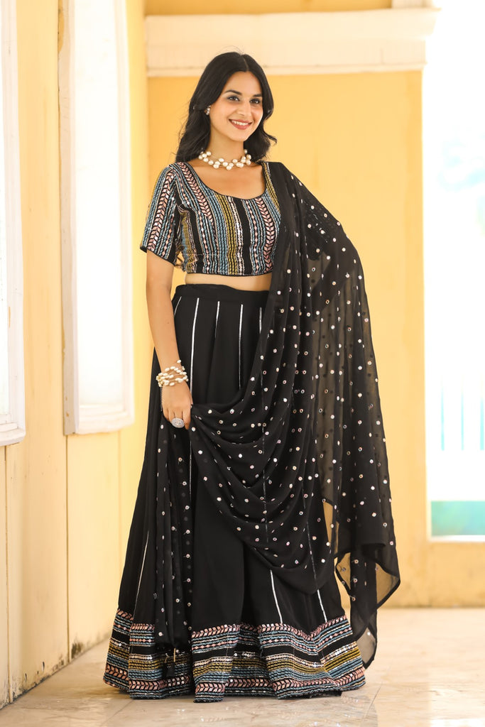 Women's Black Georgette Heavy Sequins Embroidery Lehenga Set