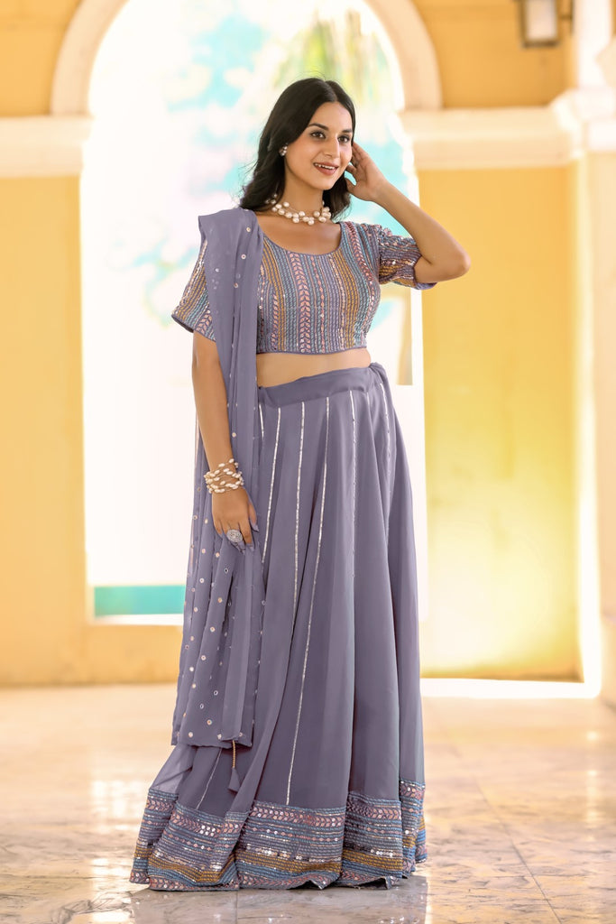 Women's Purple Georgette Heavy Sequins Embroidery Lehenga Set