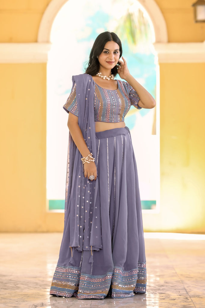 Women's Purple Georgette Heavy Sequins Embroidery Lehenga Set
