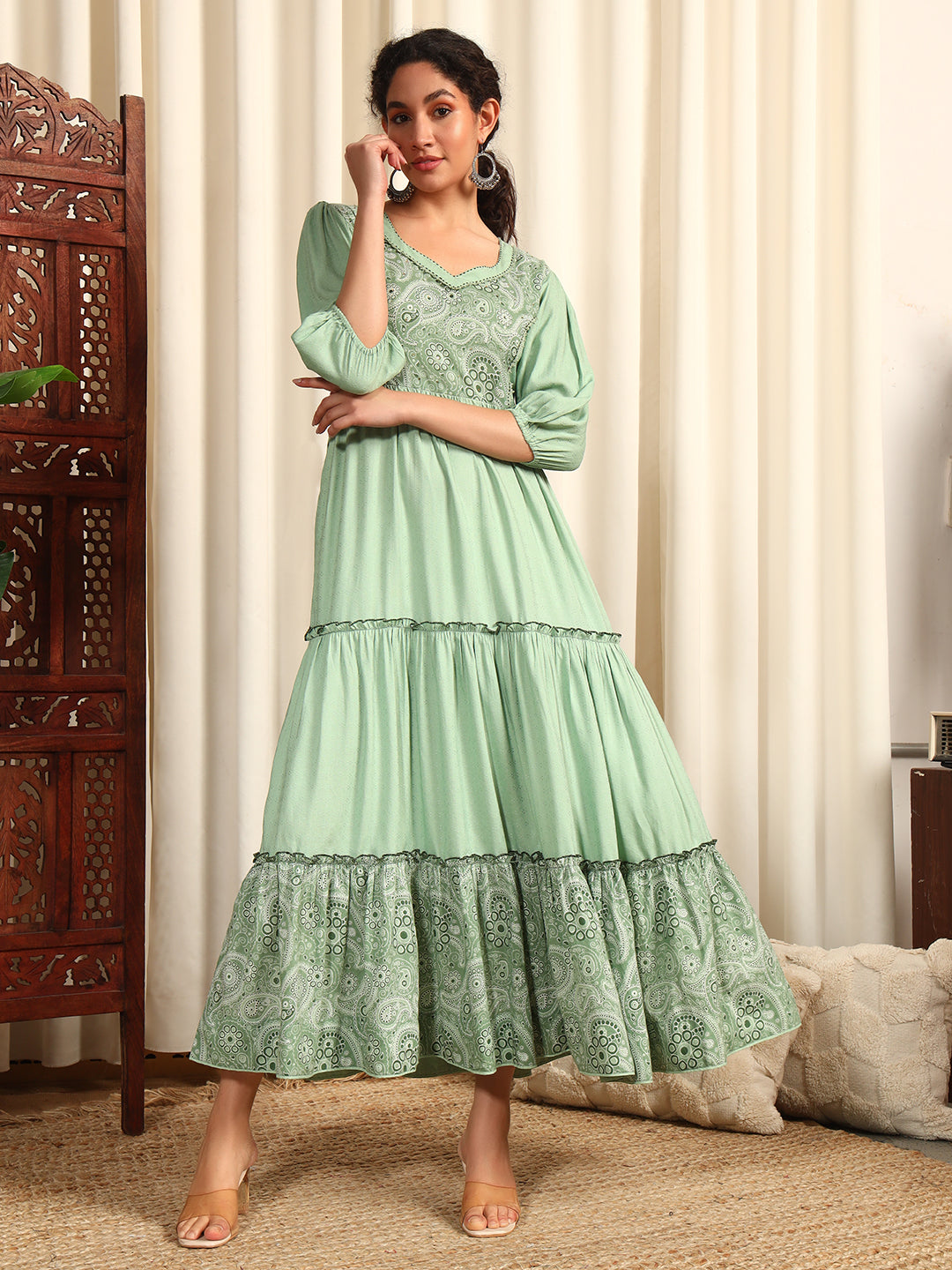Women's Green Viscose Rayon Solid Dress Women's Green Viscose Rayon Solid Dress