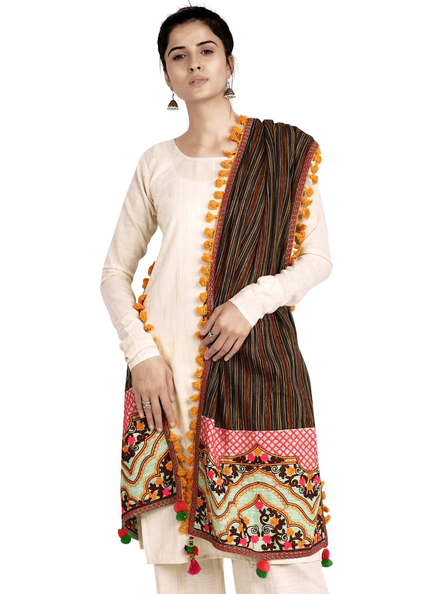 Women's Chex Panel Rose Embroidered Festive Dupatta