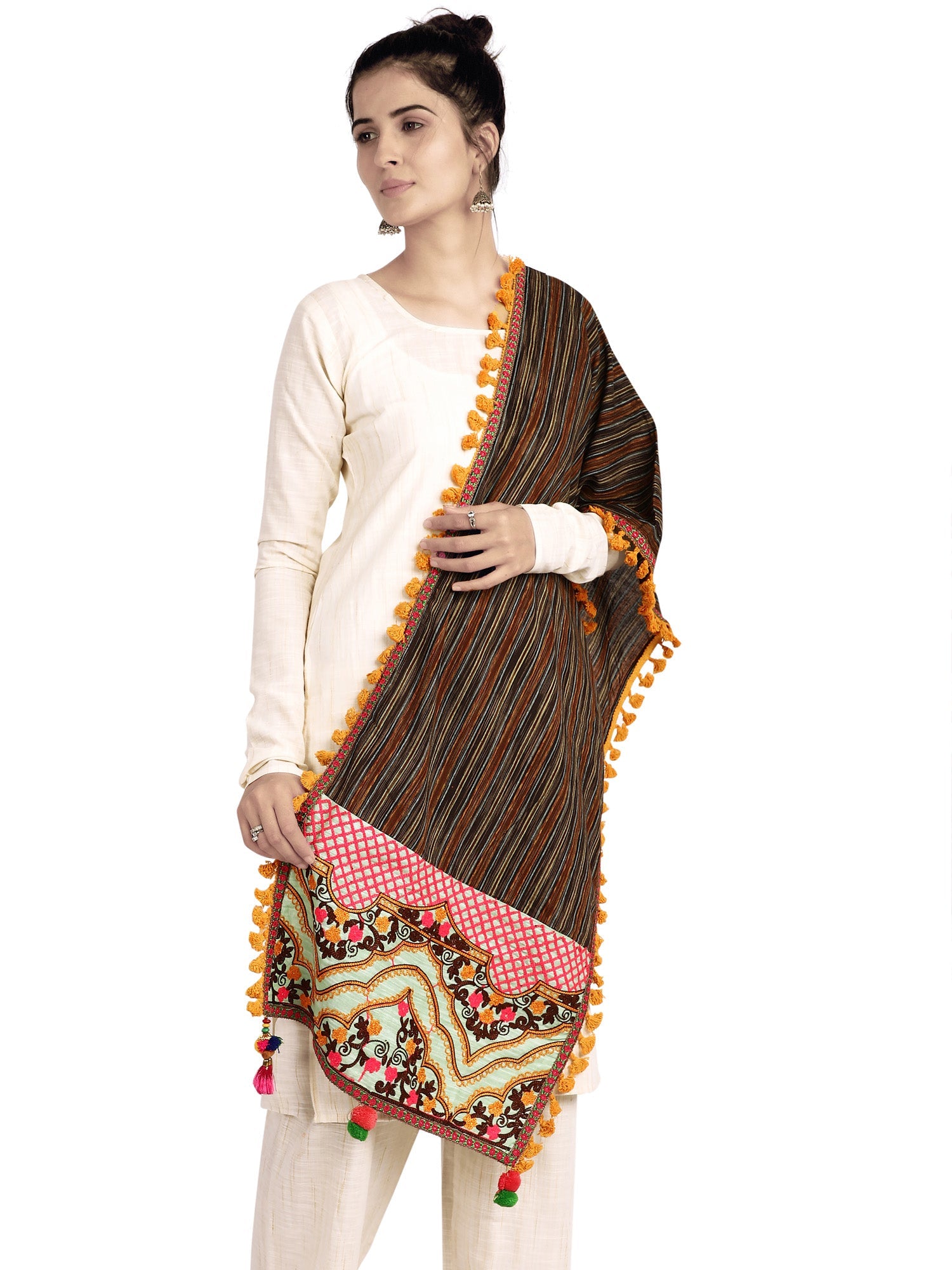 Women's Chex Panel Rose Embroidered Festive Dupatta