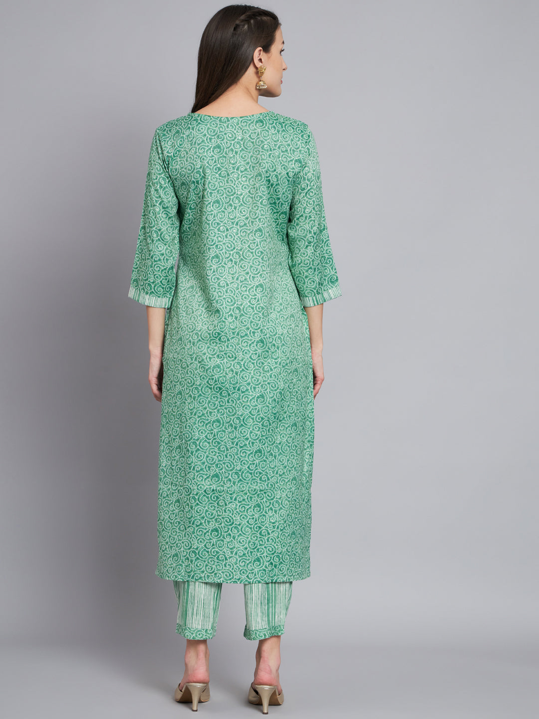 Women's Green Bandhani Kurta With Trouser - Mesmora Fashion