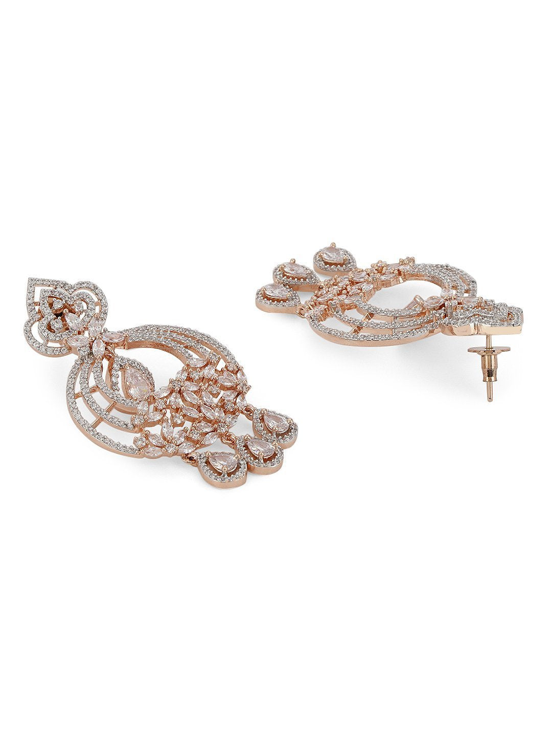 Women's Rose Gold-Plated American Diamond Studded Chandbali style MaangTikka And Earrings Set
