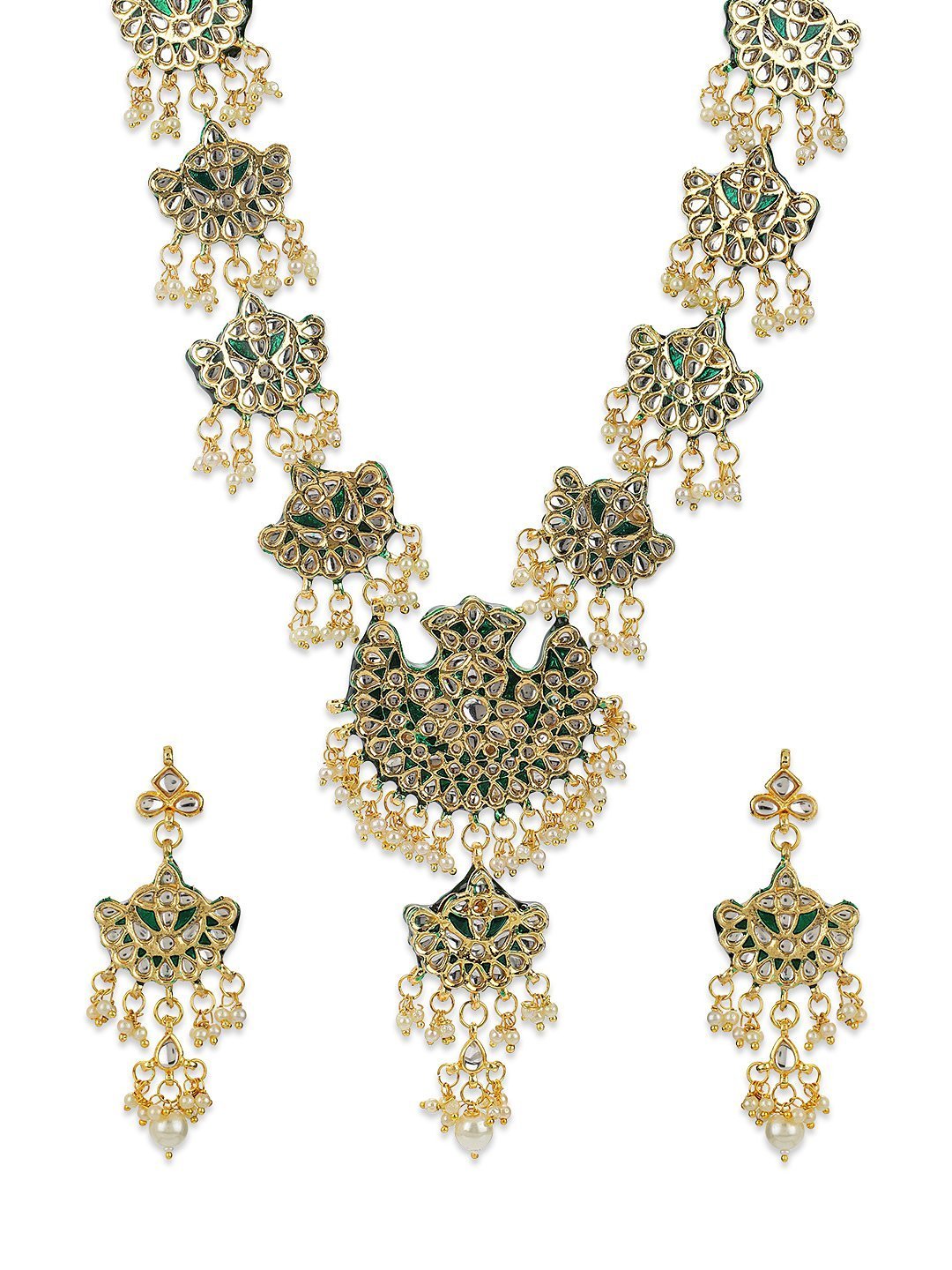 Women's Green Beads Kundan Gold Plated Jewellery Set
