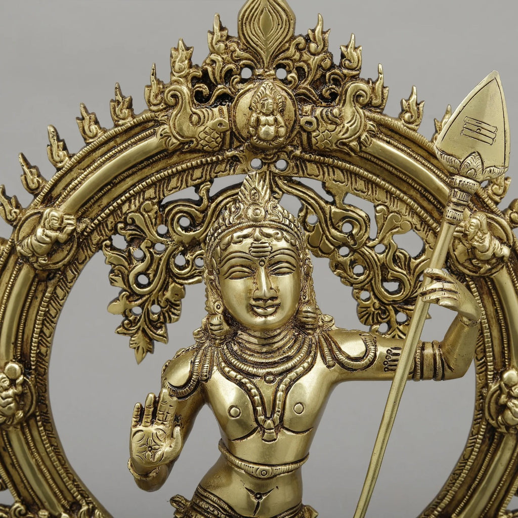 Brass Kartik with Peacock & Frame, Golden Finish, 16.5"