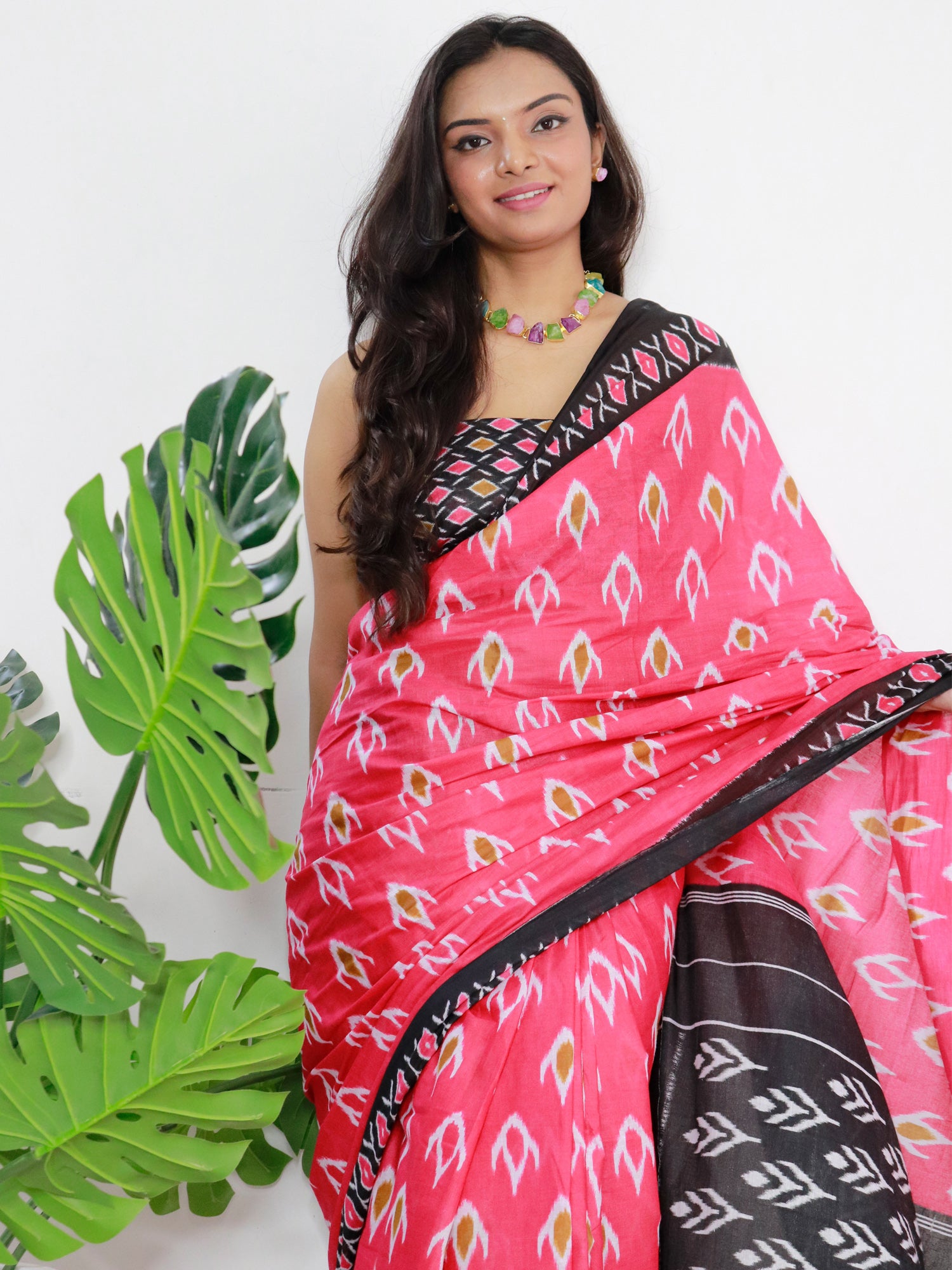 Women's Cotton Pink Printed Designer Saree With Blouse Piece - Saree Mall