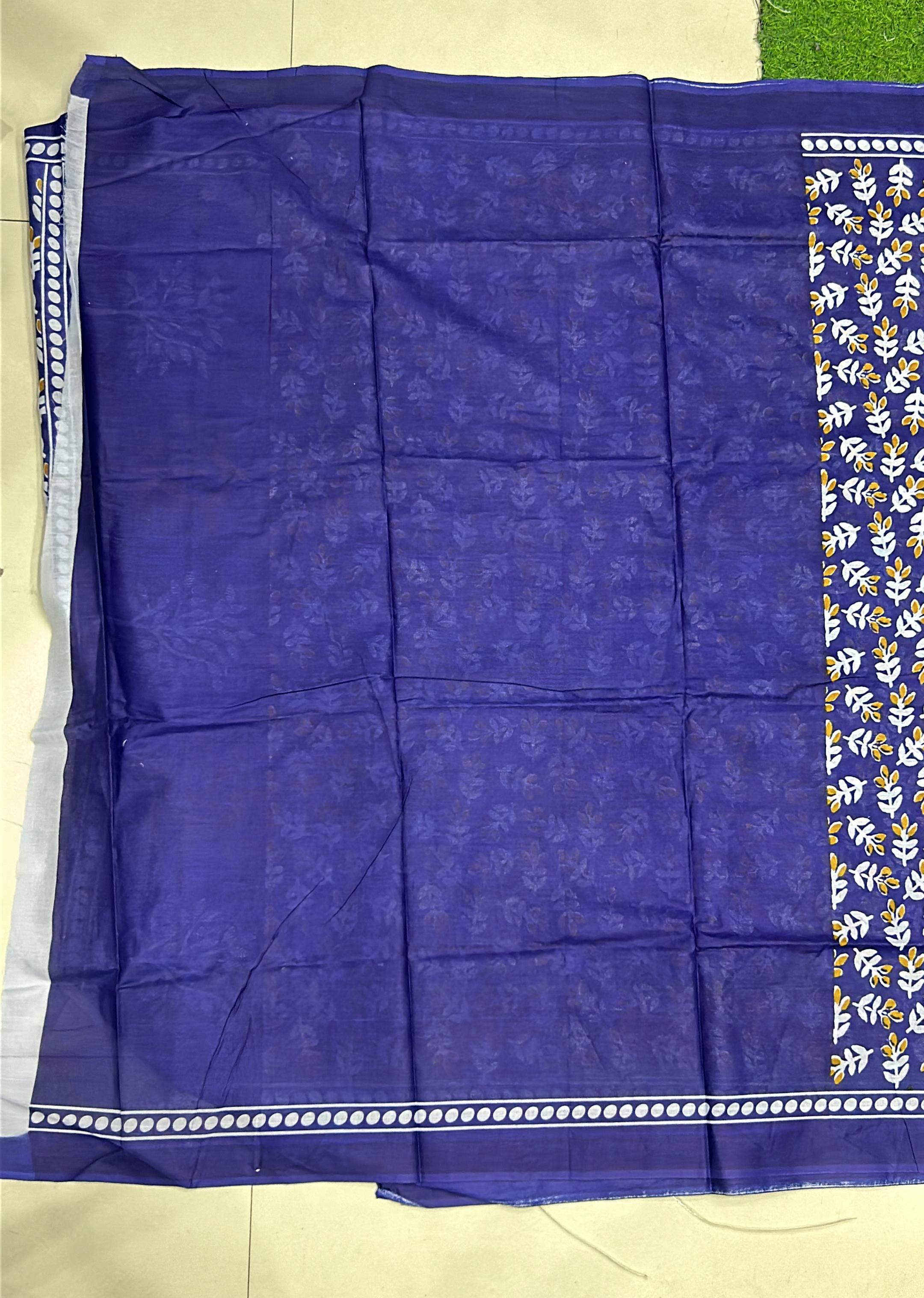 Women's Cotton Navy Blue Printed Designer Saree With Blouse Piece - Saree Mall