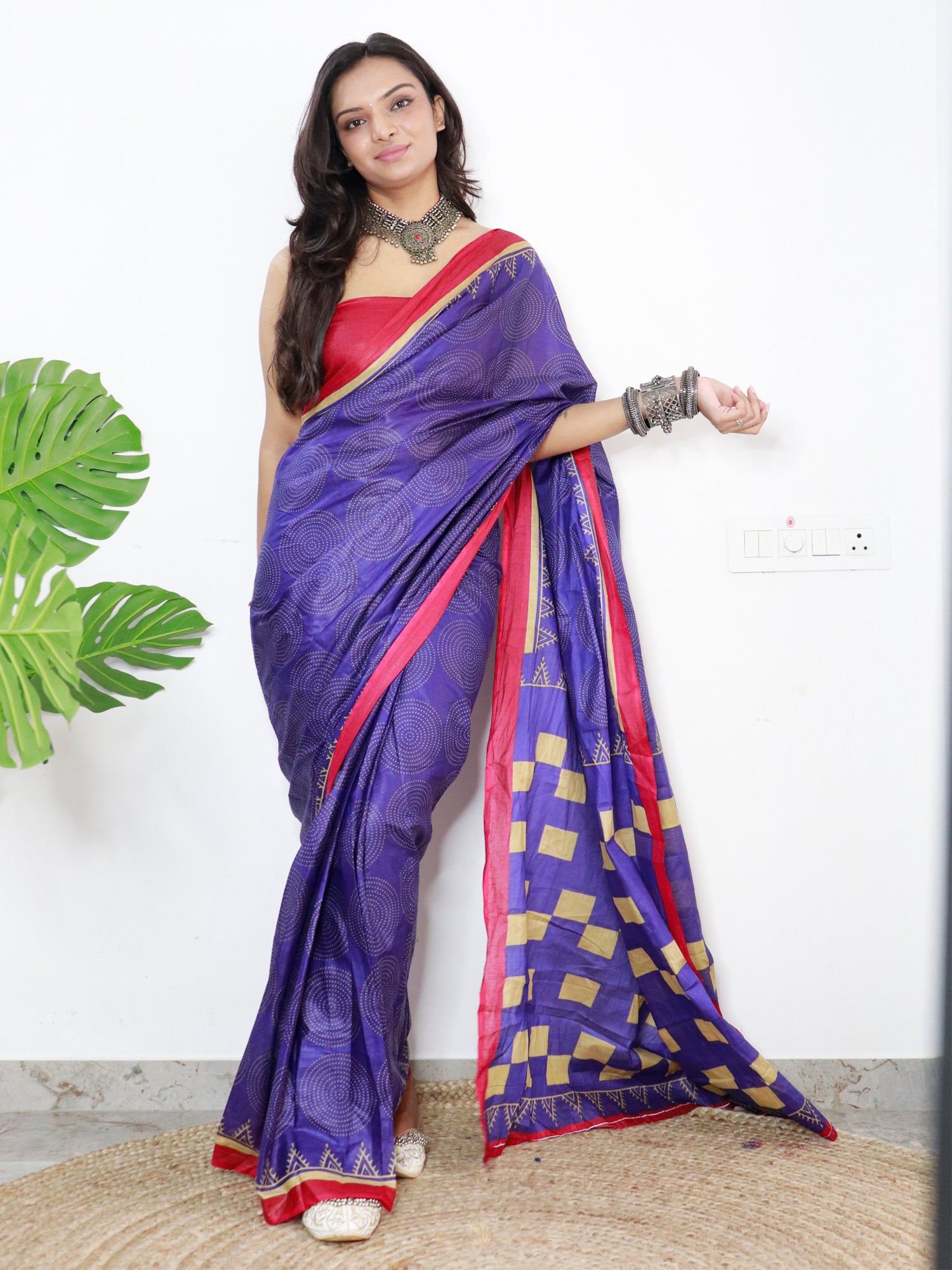 Women's Cotton Purple Printed Designer Saree With Blouse Piece - Saree Mall