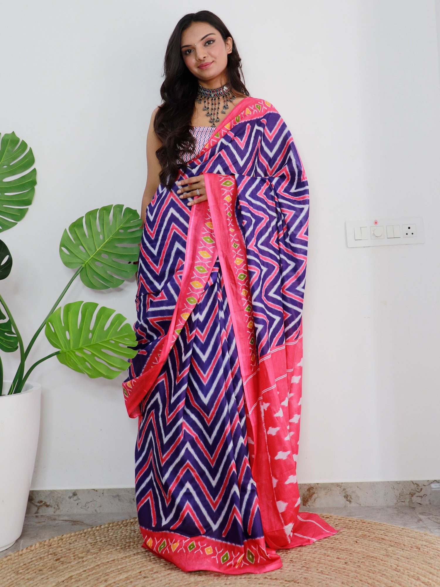 Women's Cotton Blue Printed Designer Saree With Blouse Piece - Saree Mall