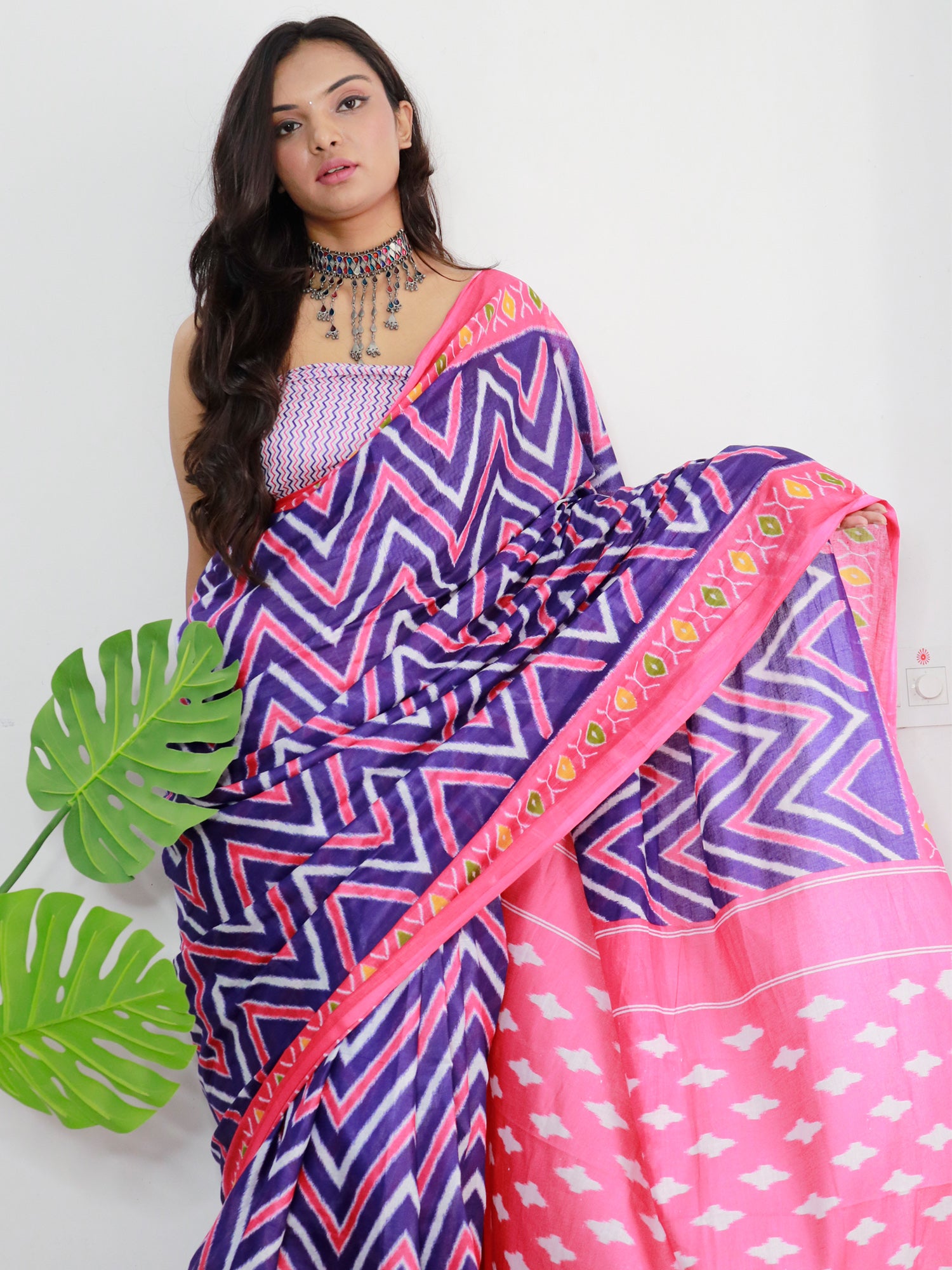Women's Cotton Blue Printed Designer Saree With Blouse Piece - Saree Mall