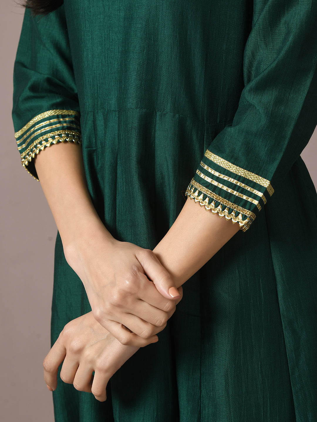 Women's  Green Solid Silk Anarkali Party Kurta With Dupatta - Myshka