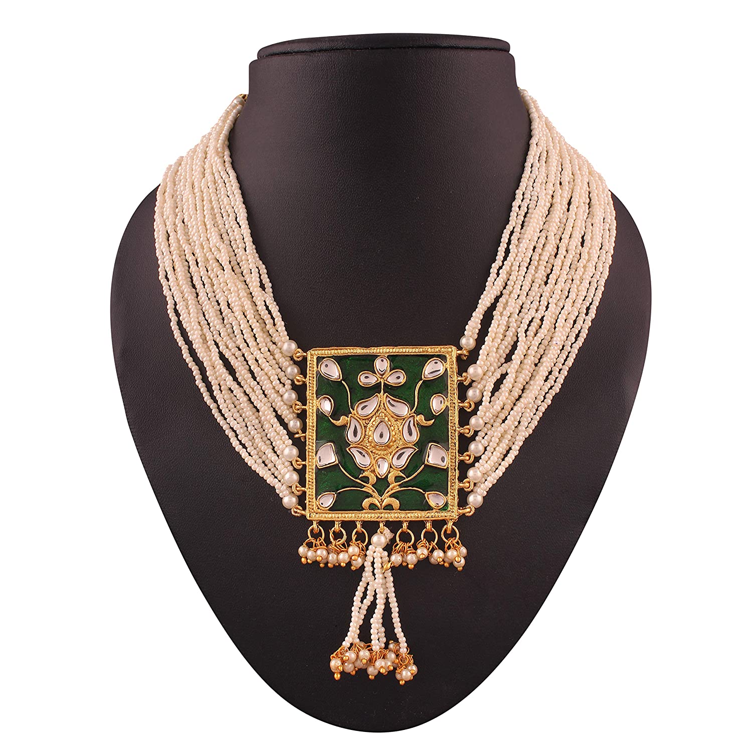 Women's gold plated traditiona padmavati pearl kundan necklace with earrings ml118bl