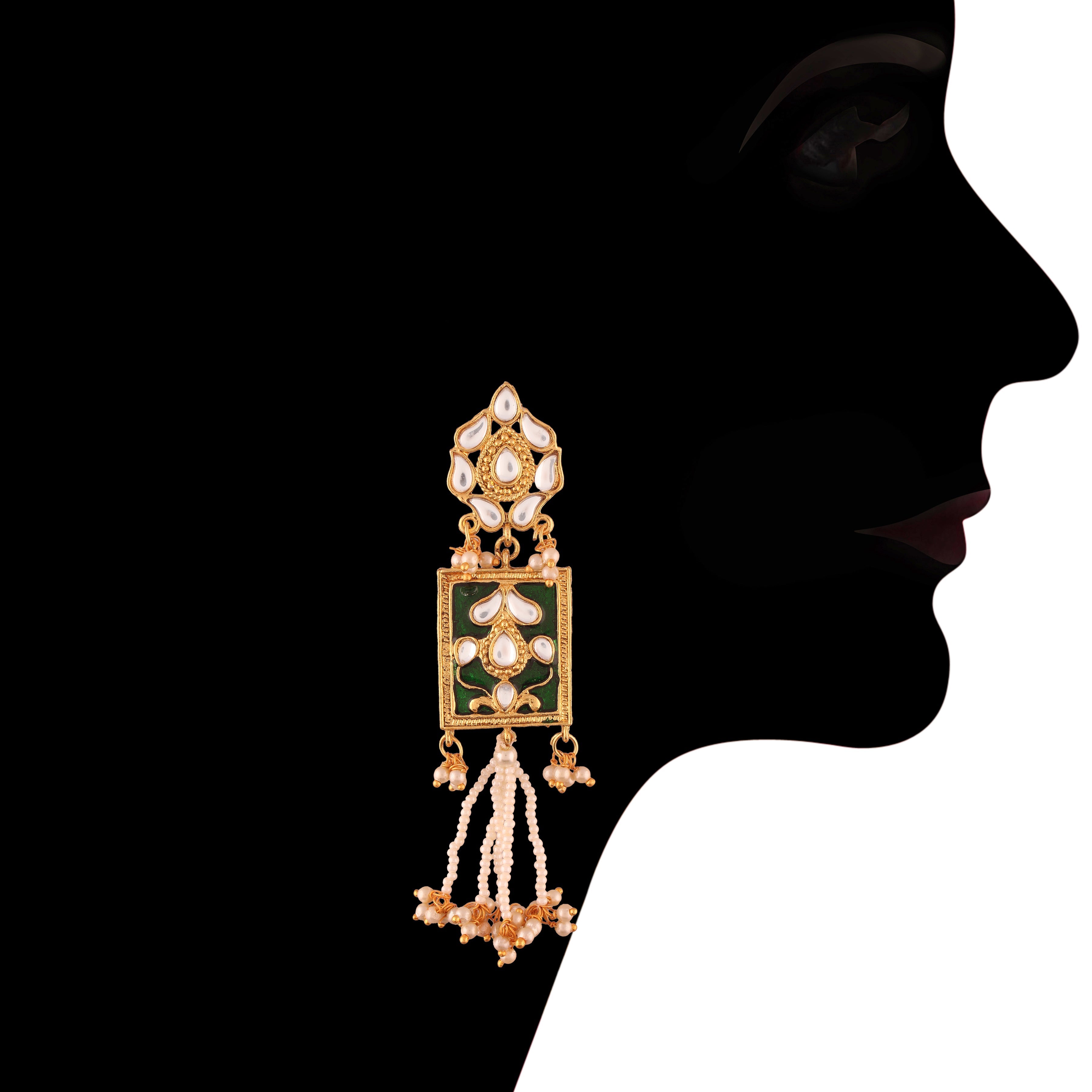 Women's gold plated traditiona padmavati pearl kundan necklace with earrings ml118bl
