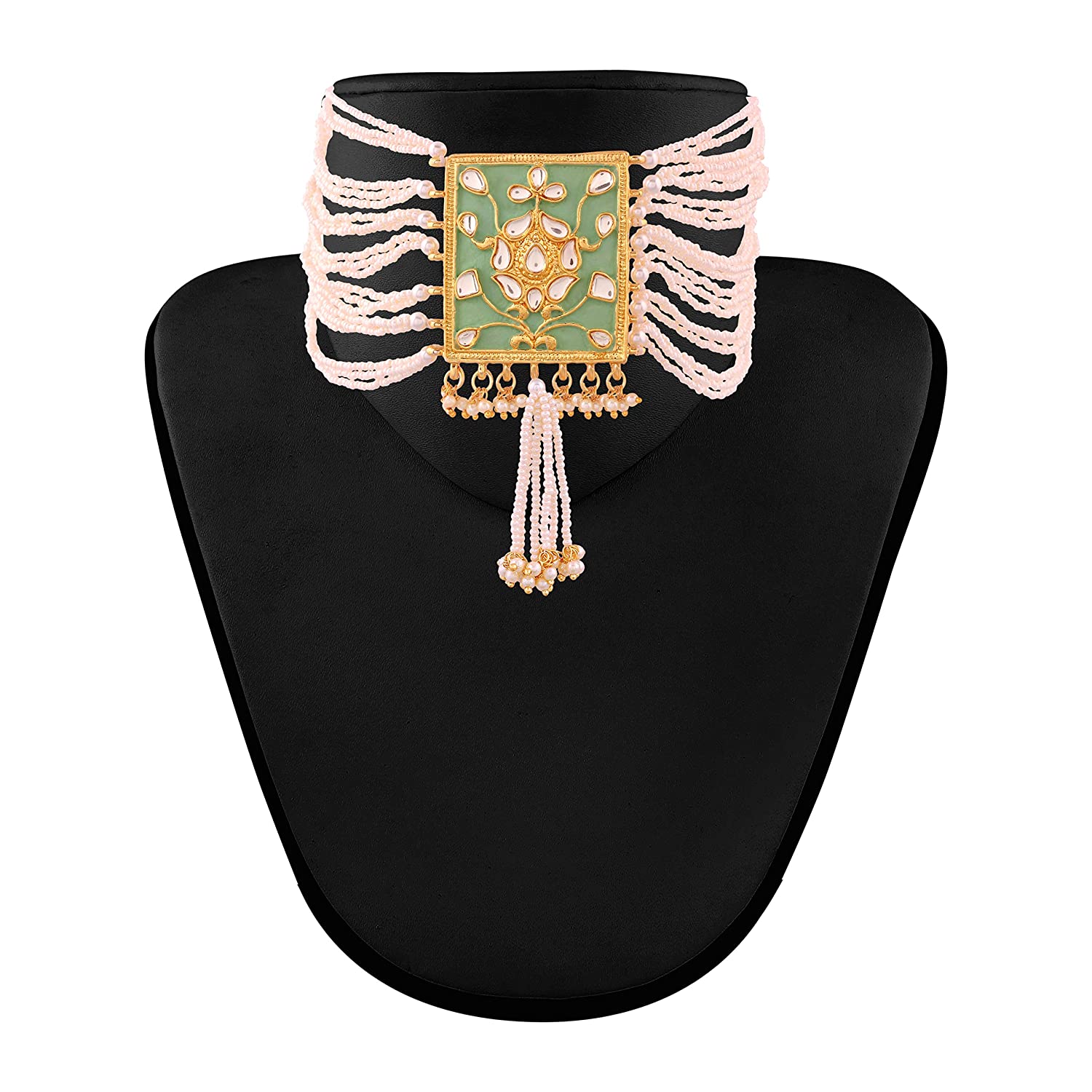 Women's gold plated traditiona padmavati pearl kundan necklace with earrings ml118bl