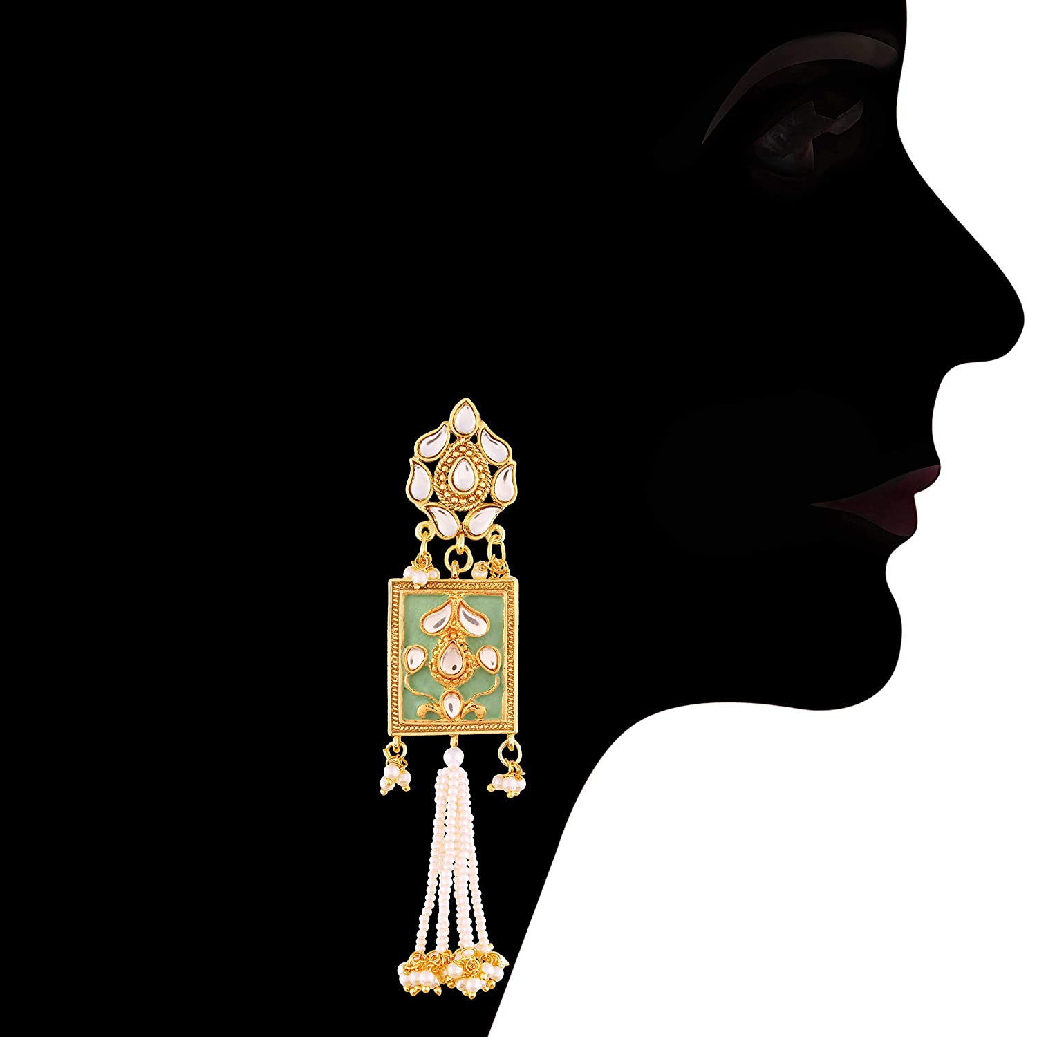 Women's gold plated traditiona padmavati pearl kundan necklace with earrings ml118bl