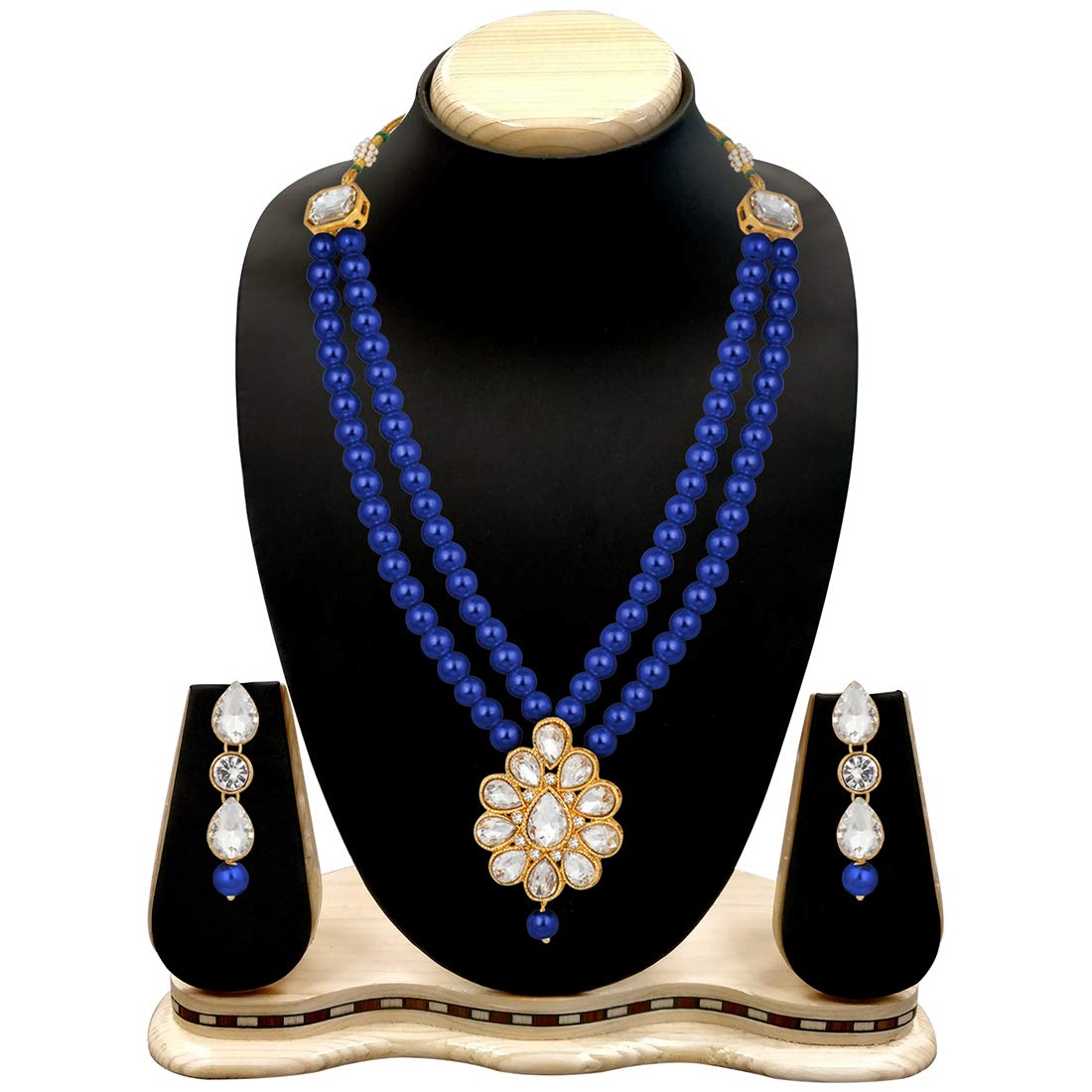 Women's traditional gold plated pearl kundan necklace set with earrings ml140g