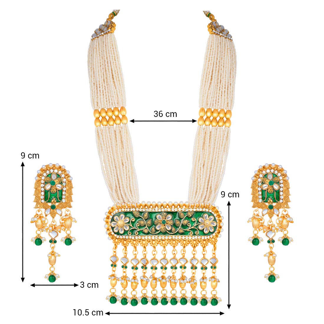 Women's traditional gold plated kundan pearl multi layered blue meena work longnecklace earrings set ml181bl