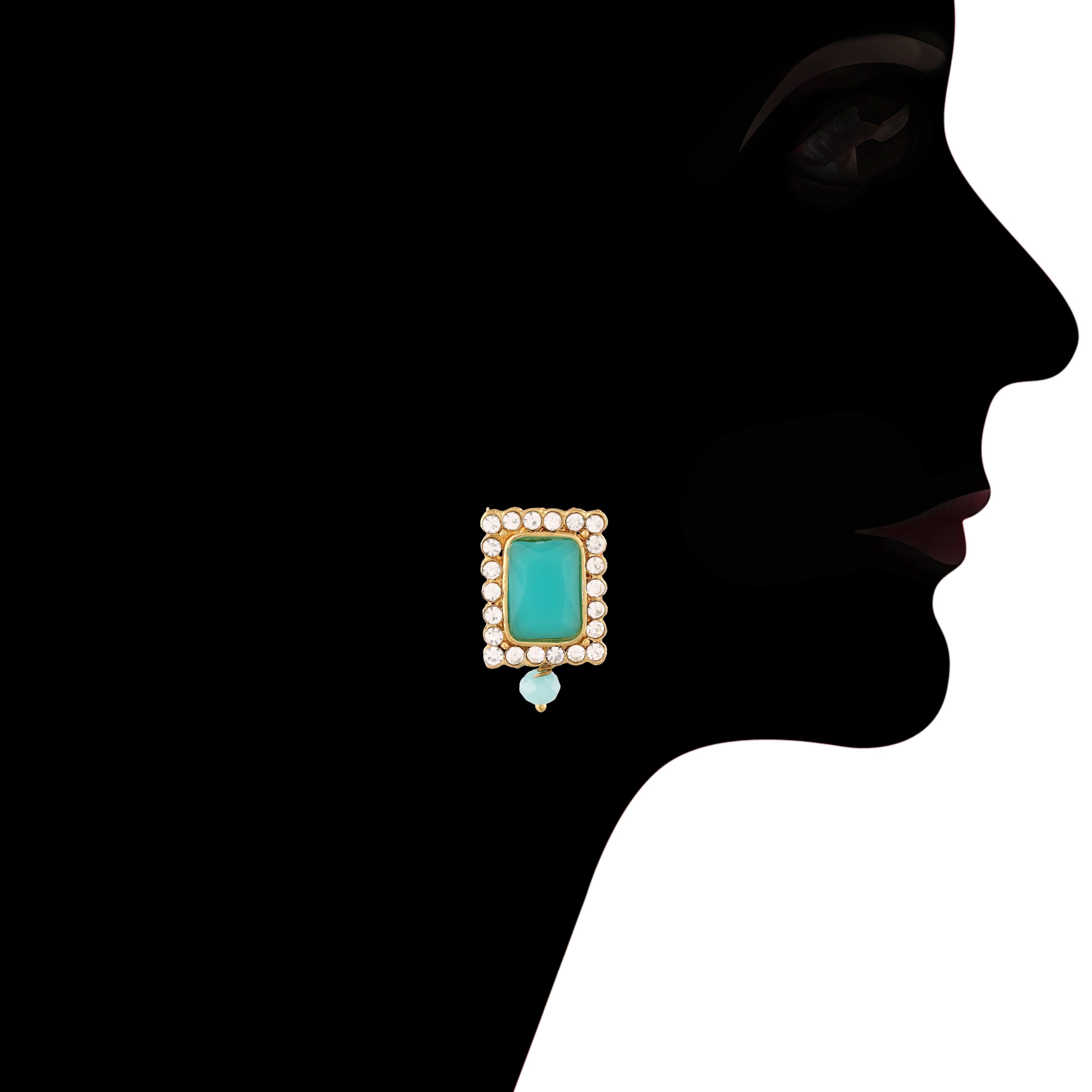 Women's  Gold Plated Traditional Handcrafted Turquoise Crystal Stone Beaded Choker Necklace Jewellery Set With Earrings