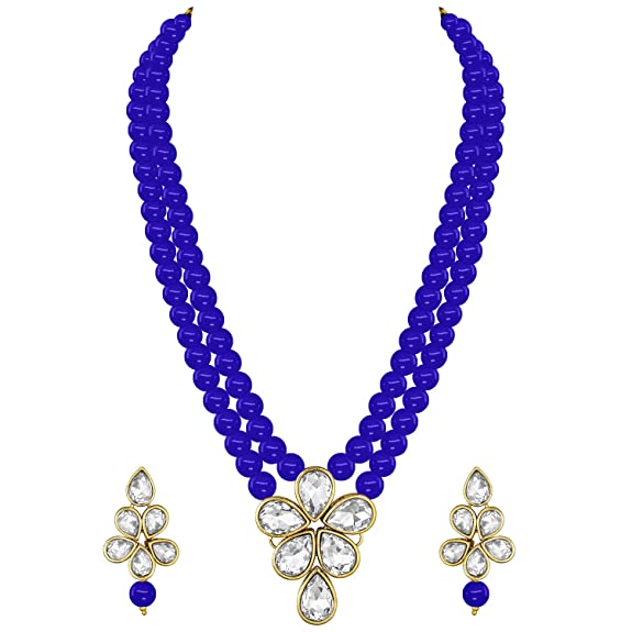 Women's 18k Gold Plated Traditional Kundan & Pearl Studded Necklace Jewellery Set ML3