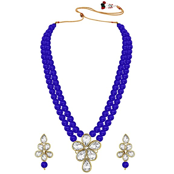 Women's 18k Gold Plated Traditional Kundan & Pearl Studded Necklace Jewellery Set ML3