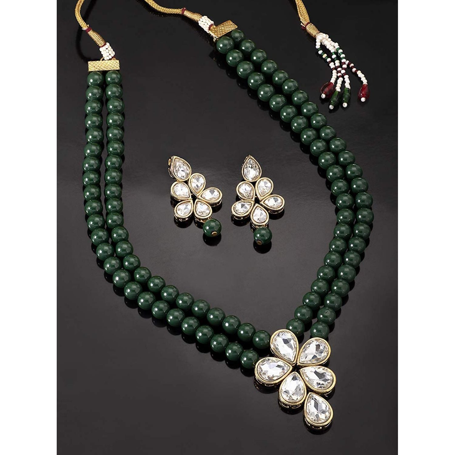 Women's 18k Gold Plated Traditional Kundan & Pearl Studded Necklace Jewellery Set