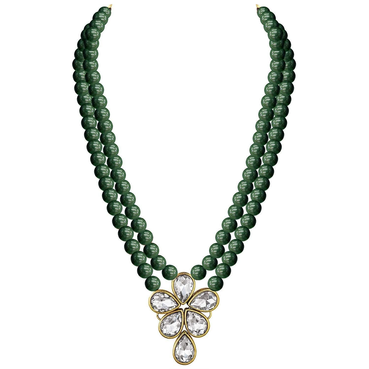 Women's 18k Gold Plated Traditional Kundan & Pearl Studded Necklace Jewellery Set
