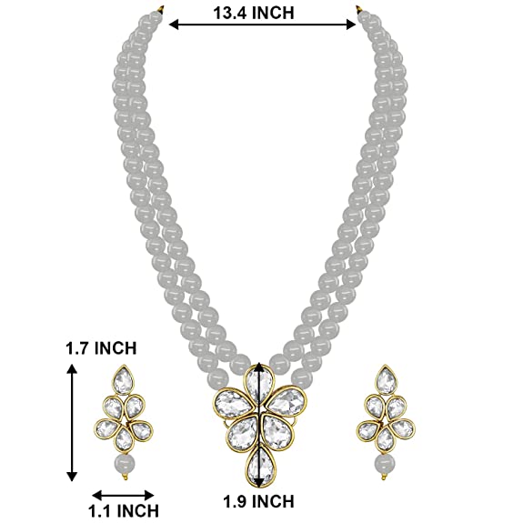 Women's 18k Gold Plated Traditional Kundan & Pearl Studded Necklace Jewellery Set ML3