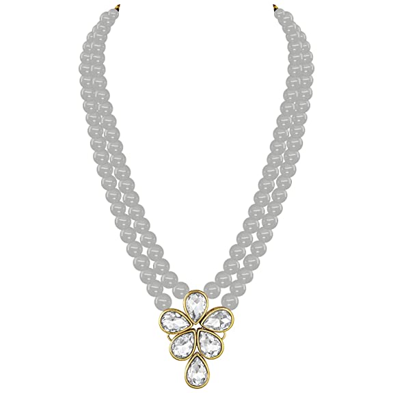Women's 18k Gold Plated Traditional Kundan & Pearl Studded Necklace Jewellery Set ML3