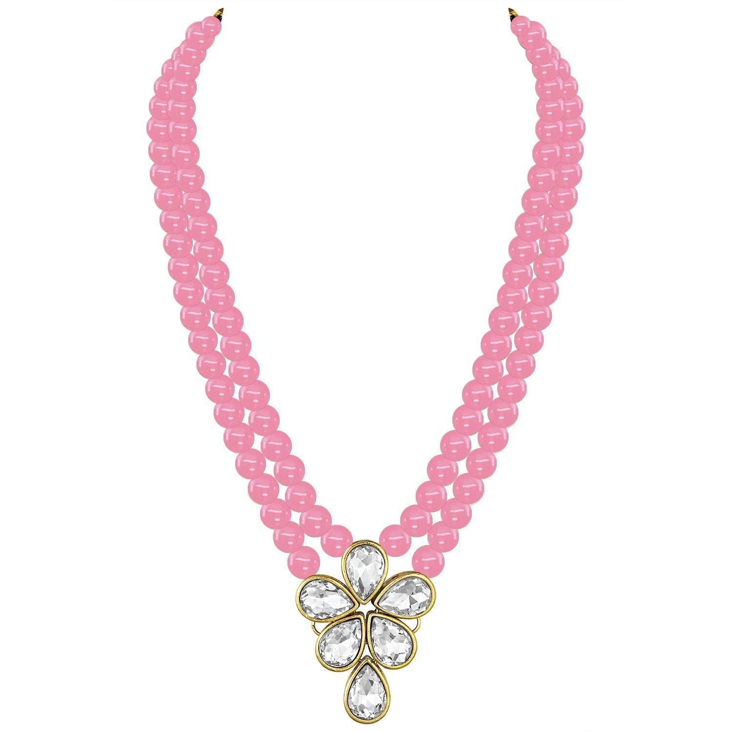 Women's 18k Gold Plated Traditional Kundan & Pearl Studded Necklace Jewellery Set