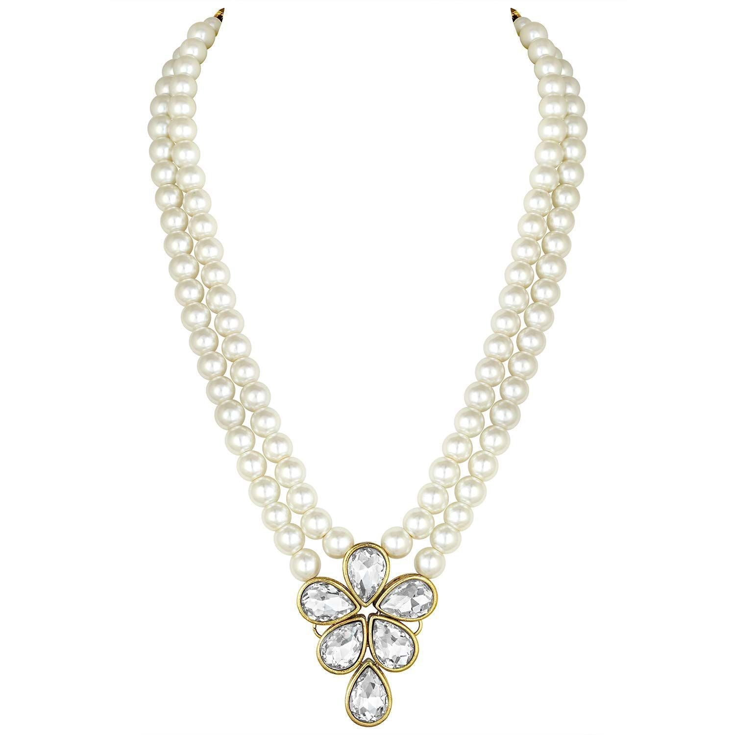 Women's 18k Gold Plated Traditional Kundan & Pearl Studded Necklace Jewellery Set