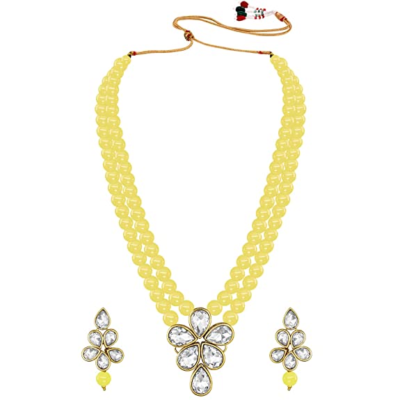 Women's 18k Gold Plated Traditional Kundan & Pearl Studded Necklace Jewellery Set ML311