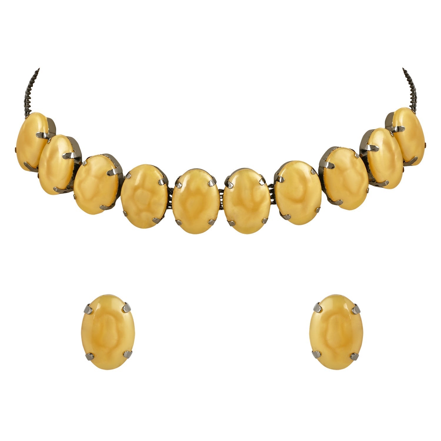 Women's Glamorous Fashionable Eye-Catching Yellow Beaded Choker and Earrings Set