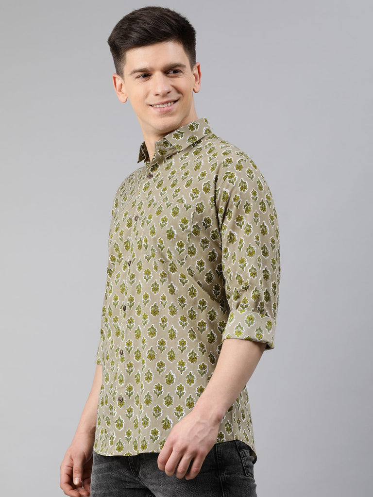 Men's Green Cotton Full Sleeves Shirts For Men