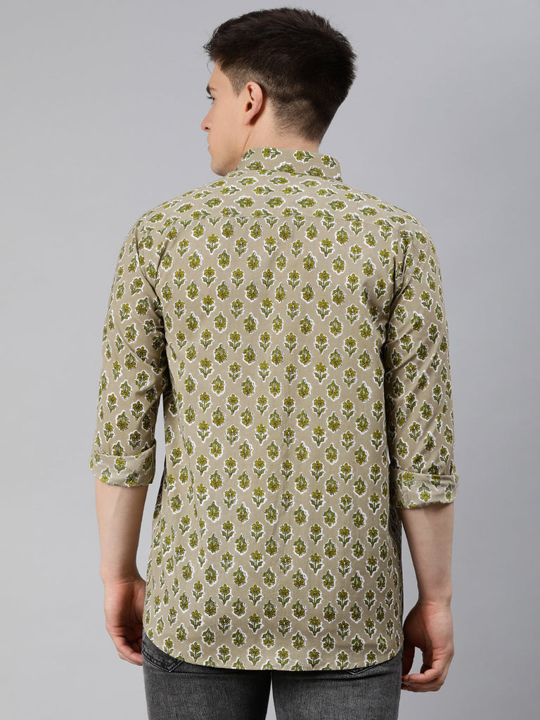 Men's Green Cotton Full Sleeves Shirts For Men