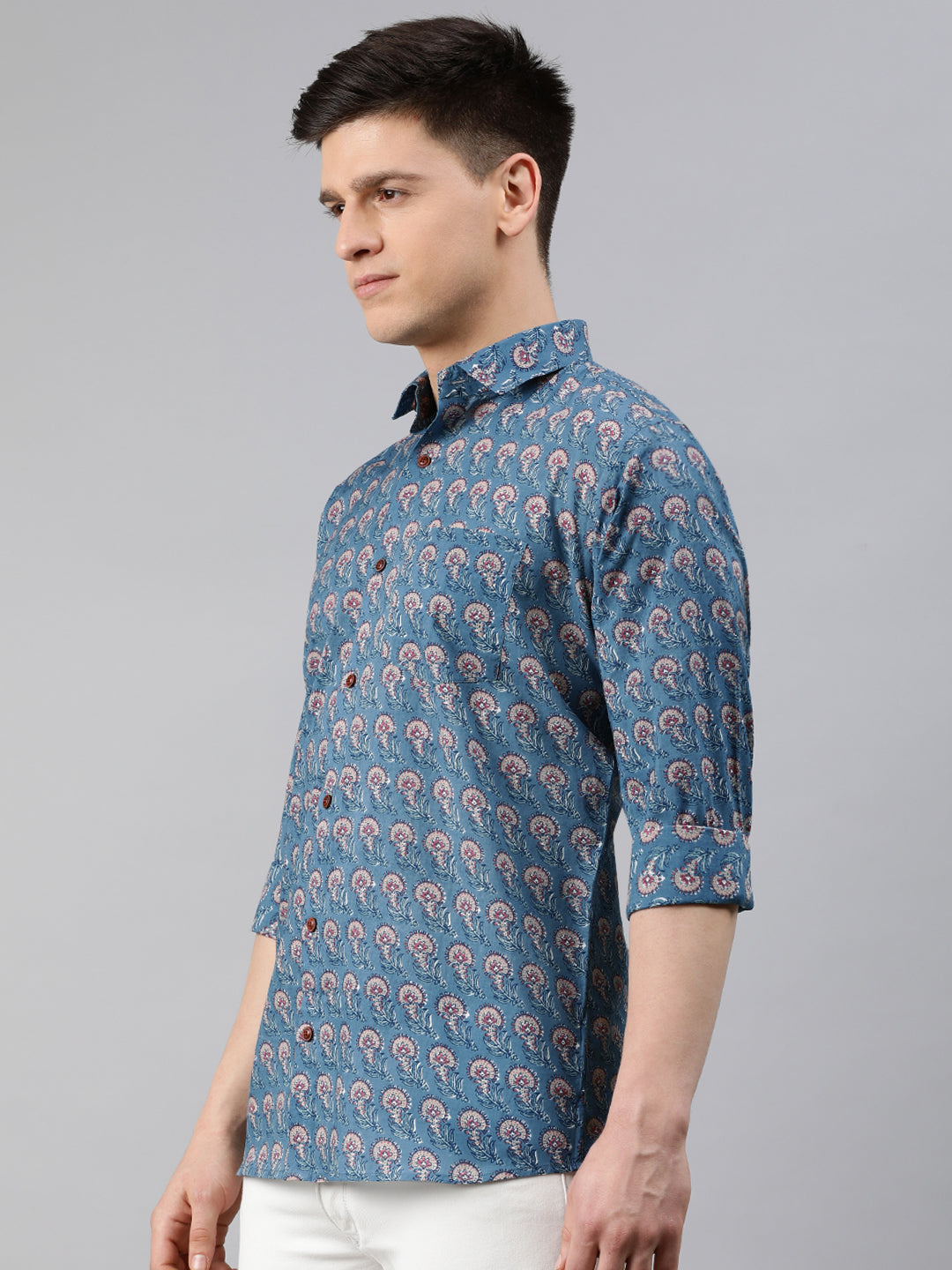 Men's Blue Cotton Full Sleeves Shirts For Men - Taantav