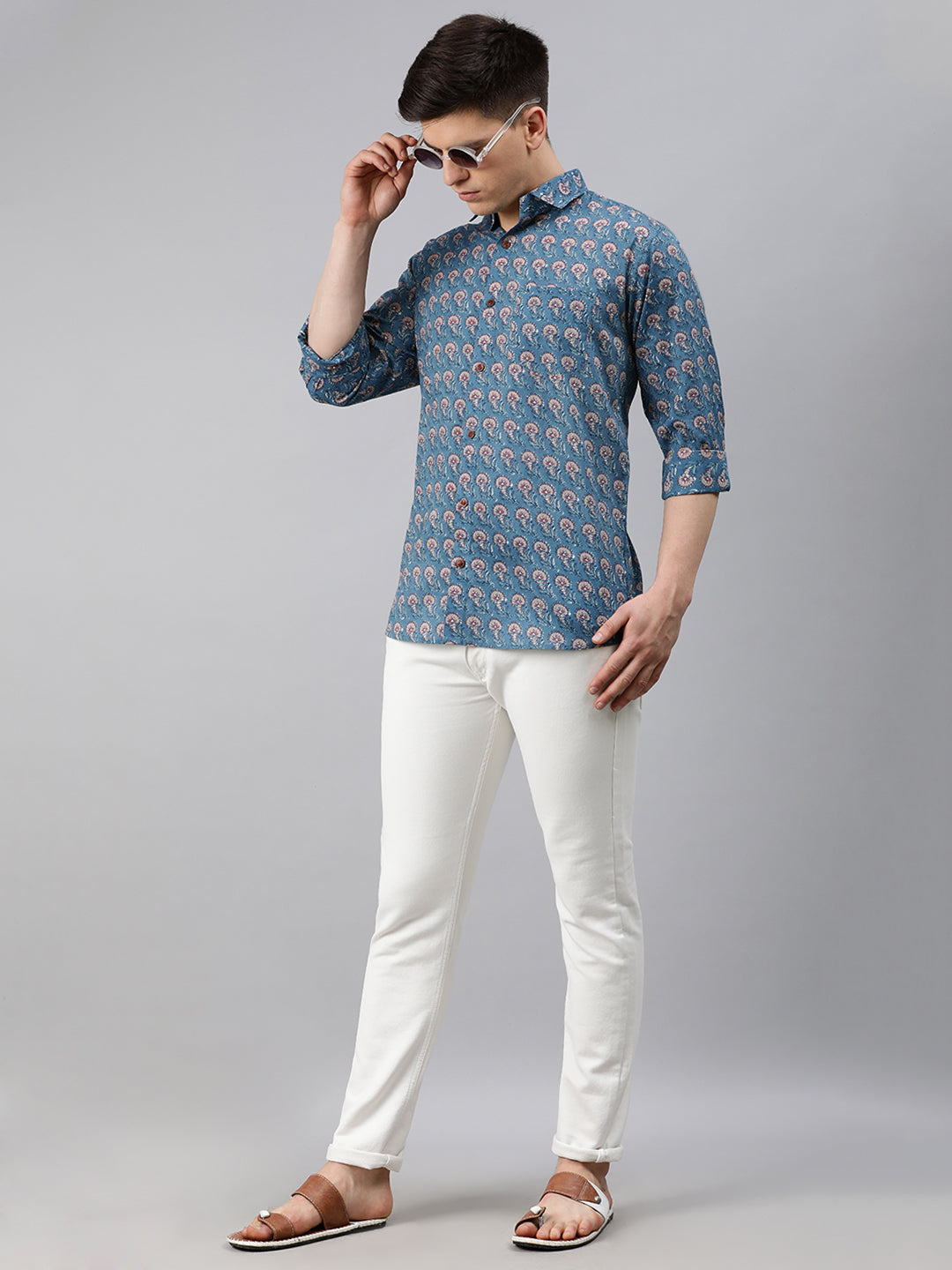 Men's Blue Cotton Full Sleeves Shirts For Men - Taantav