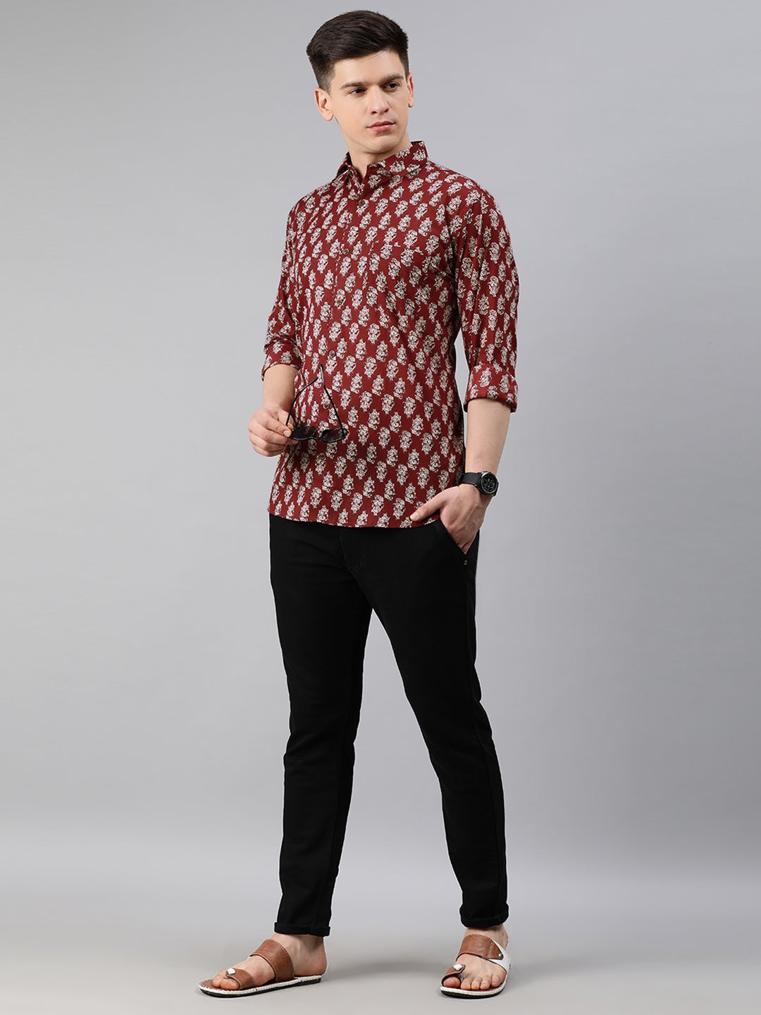 Men's Maroon Cotton Full Sleeves Shirts For Men - Taantav