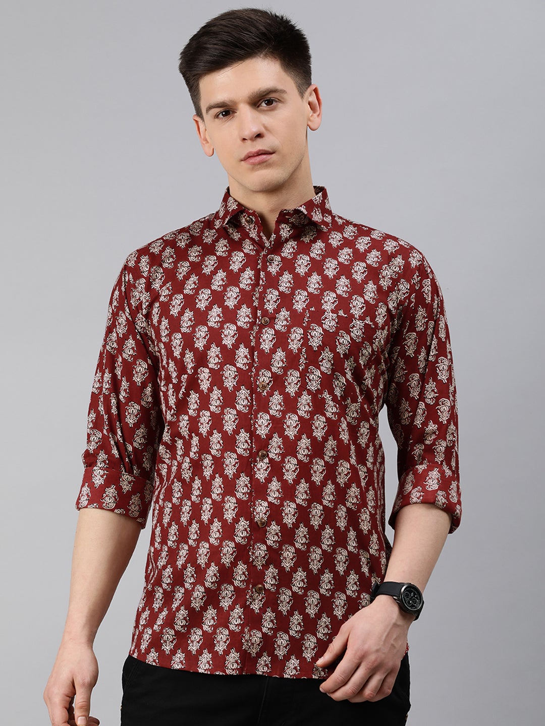 Men's Maroon Cotton Full Sleeves Shirts For Men - Taantav